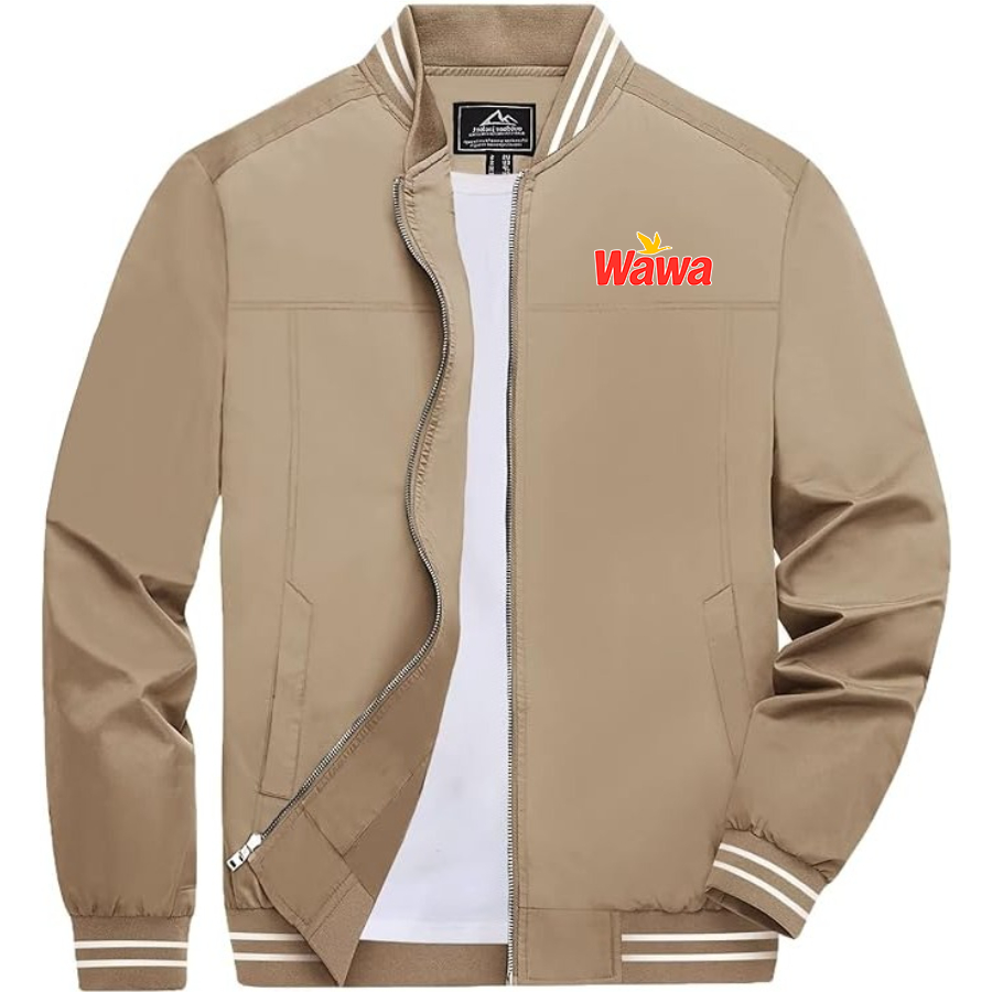 Men's Wawa Gas Station Lightweight Zip-Up Bomber Jacket Ribbed Collar and Cuffs Outerwear